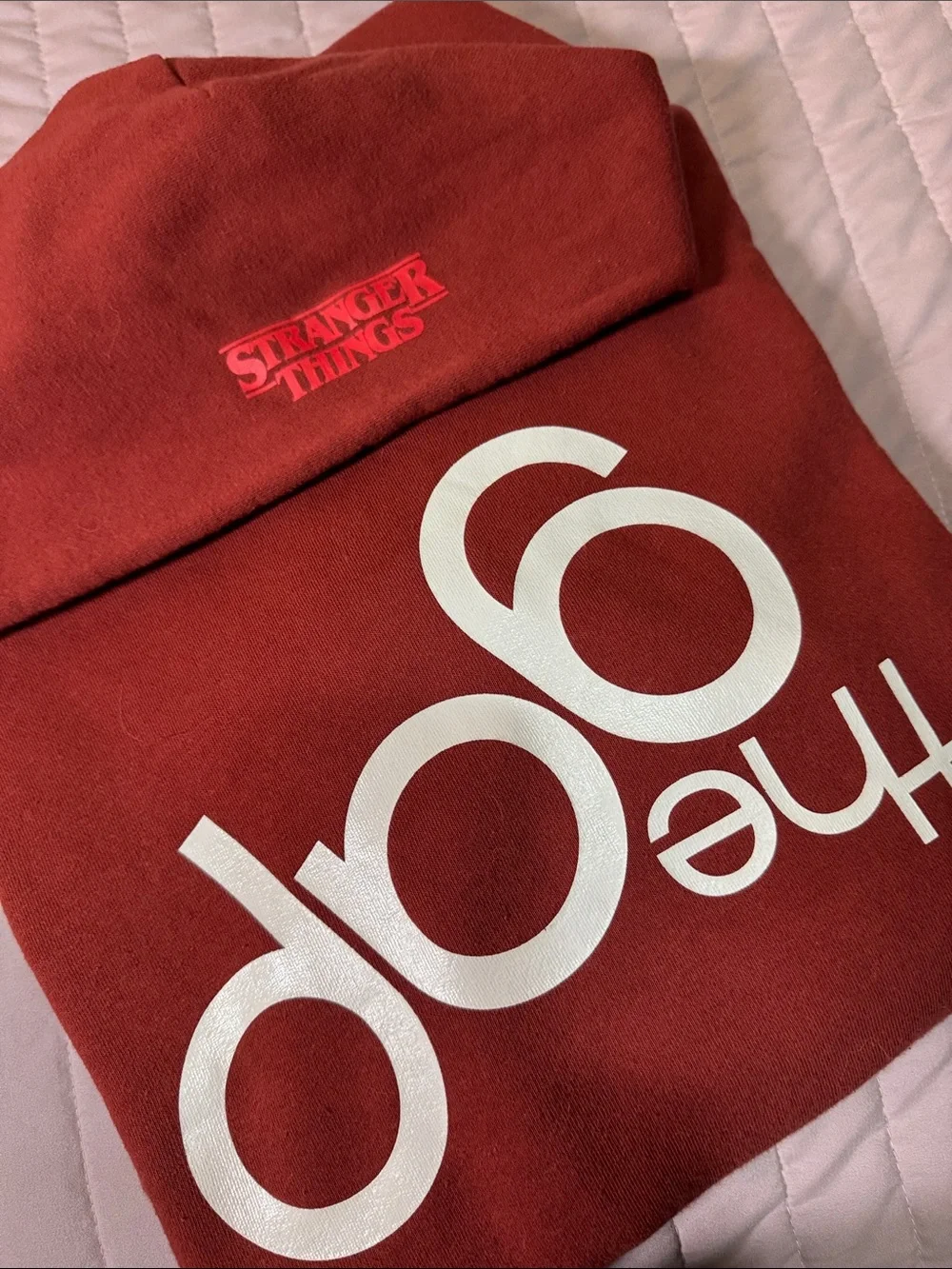 GAP Red Stranger Things Logo Hoodie with White Graphic